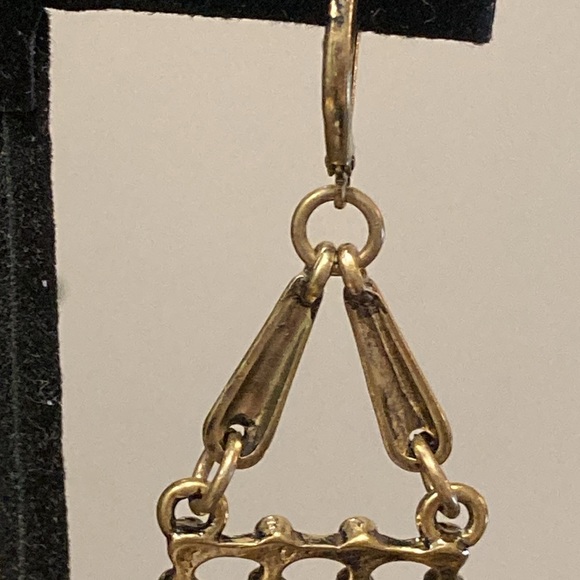 NWOT - Trendy Boho Brassy Ball & Rectangular Fringe Dangle Pierced Earrings - Picture 5 of 12